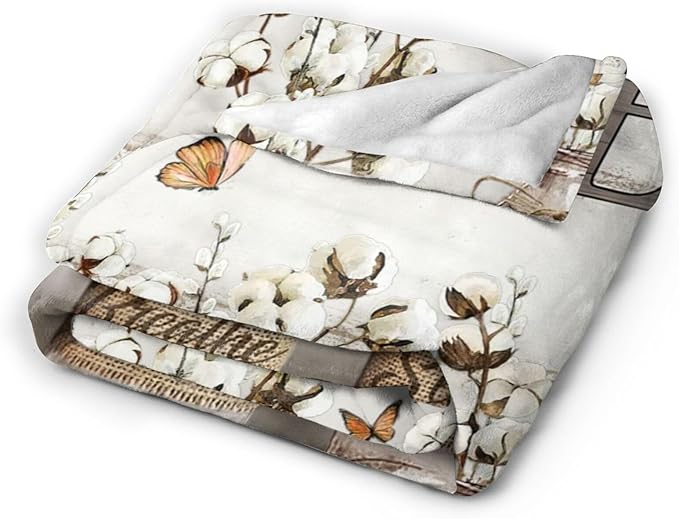 Farmhouse Floral Blanket for Women Girls Ultra Soft Cozy Cotton Flower Throw Blanket Fleece Fuzzy Plush Bedding Blanket Flower Gifts for Women Girls Kids Adults Couch Sofa 80"x60"