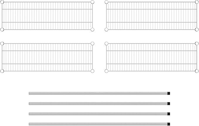 Commercial NSF Listed Chrome Stationary Wire Shelving Kit 12" x 36" x 54", with 4 Shelves Perfect for Warehouse, Walk-in Refrigerator, Freezer, Grocery Store, Restaurant, Dishroom