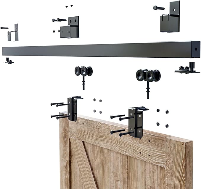 12FT Box Rail Hardware Heavy Duty Steel Sliding Barn Door Track, Wall Mount Kit, Fit Indoor and Exterior Door Single Door Hardware Kit