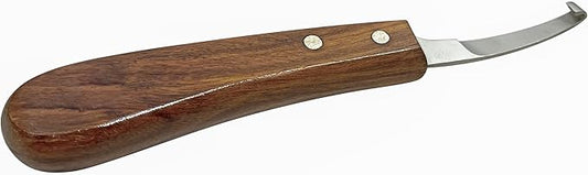 Equine Care Right-Handed Hoof Knife – Razor Sharp Short J2 Steel Blade, Professional Farrier Tool for Horse Hoof Trimming, Goats, Sheep & Livestock | Ergonomic, Rust-Resistant Wooden Handle.