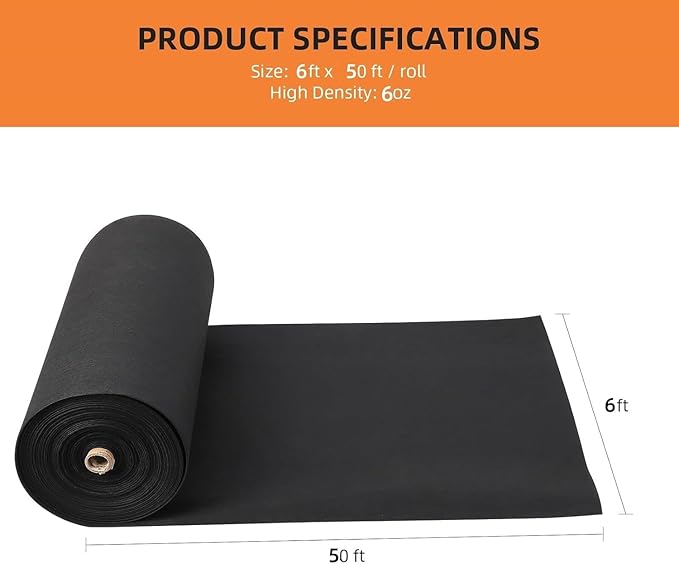 PioneerWorks Geotextile Landscape, 6ft x 50ft & 6oz Geotextile Fabric, PP Drainage 350N Tensile Strength & 440N Load Capacity, for Driveway & Road Stabilizationr, Erosion Control, French Drains