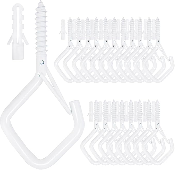 20PCS Eye Screw Hooks for Hanging Heavy Duty with Safety Buckle.Metal Ceiling Hooks for Hanging Plants,Cup,Wind Chime,Bird Feeders,String Lights at Indoor&Outdoor,2.36 Inch（No Drill Bit