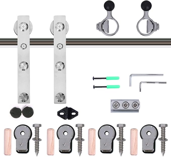 TSMST 6FT Sliding Barn Door Hardware Kit, Stainless Steel Heavy Duty Sturdy Barn Door Track for Single Wood Door, Slide Smoothly Quietly (L Style)