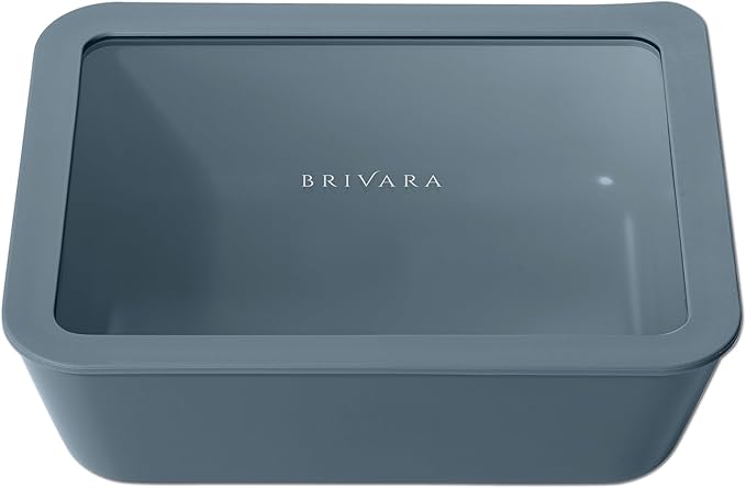 Ceramic Coated Glass Food Storage Container | No PTFE, PFOA, PFAS, and BPA | Reusable Non Toxic Meal Prep Container with Glass Lid | Easy To Store | 11 Cup Rectangle [Dusk]