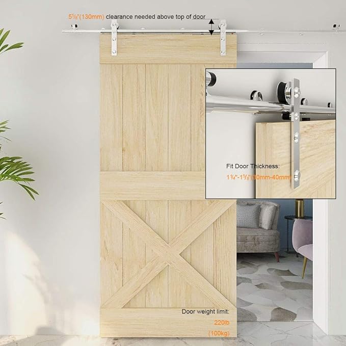 TSMST 10FT Sliding Barn Door Hardware Kit, Stainless Steel Heavy Duty Sturdy Barn Door Track for Single Wood Door, Slide Smoothly Quietly (L Style)