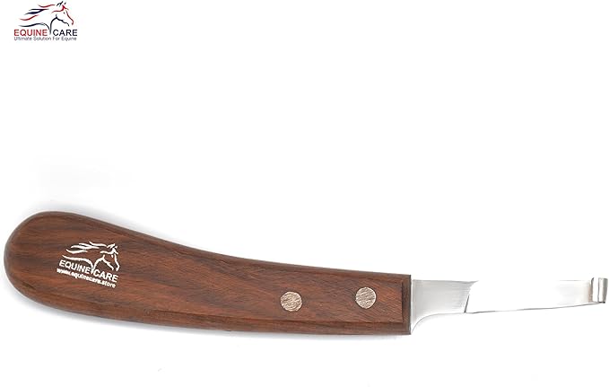 Equine Care Left-Handed Hoof Knife – Razor Sharp Short J2 Steel Blade, Professional Farrier Tool for Horse Hoof Trimming, Goats, Sheep & Livestock | Ergonomic, Rust-Resistant Wooden Handle.