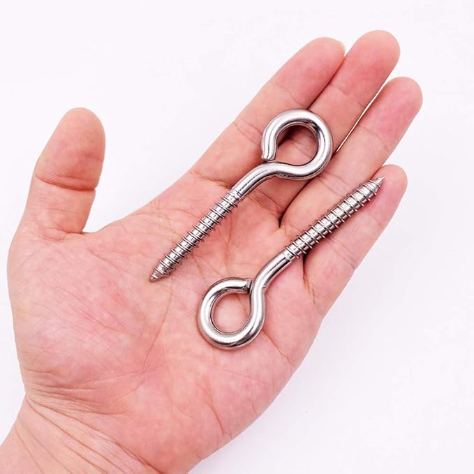 Pack of 12 M6 Metal Hooks, heavy-duty304 Stainless Steel Screw Hooks, self-Tapping Eye-Ring Bolt Hooks, Hole Hooks, Strong Indoor and Outdooreye Hooks
