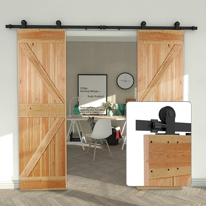 CCJH 20FT Sliding Barn Door Hardware Kit, Heavy Duty, Smoothly and Silently, Easy to Install, Fit 60" Width Double Door Panel, T-Shaped Style Black