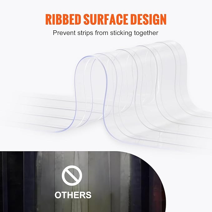 VEVOR Strip Curtain, 150' Length x 8" Width x 0.08" Thickness, Clear Ribbed PVC Curtain Strip Door Bulk Roll, Plastic Door Strips for Doorways of Supermarket, Garage, Warehouse, Barn, Pet Animal House