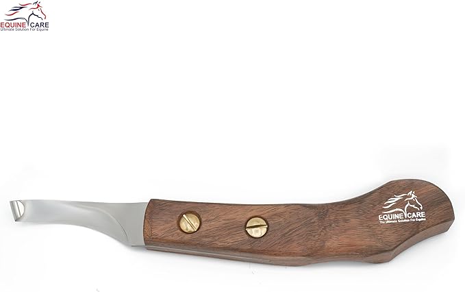 Equine Care Left-Handed Hoof Knife – Ultra-Sharp J2 Steel Blade | Professional Farrier Hoof Knife & Horse Hoof Trimmer | Ergonomic Wooden Handle for Horses & Livestock Hoof Care