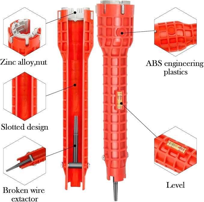 14 in 1 Faucet and Sink Installer,Faucet and Sink Wrench,Multifunctional Sink Wrench,Suitable for Installing Pipes under Bathrooms,Toilets,Kitchens,and Sinks（Red）