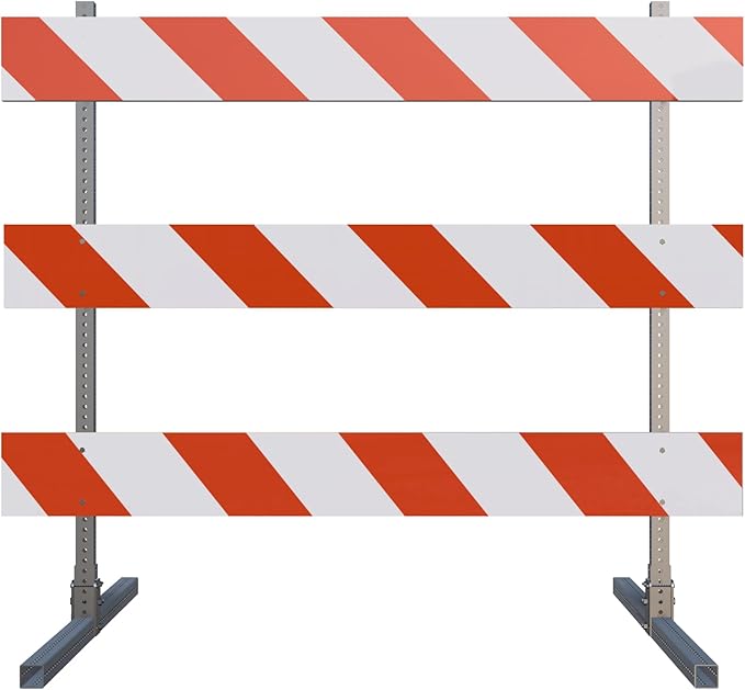 EASTERN METAL SIGNAGE Type 3 Barricade, Orange/White High Intensity Sheeting, 5 Foot Rails