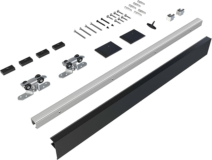 JUBEST 5FT Sliding Barn Door Hardware Track Kit, Aluminium Alloy Box Rail Hardware for Classic Modern Interior Single Wooden Door,Low Clearance,Black