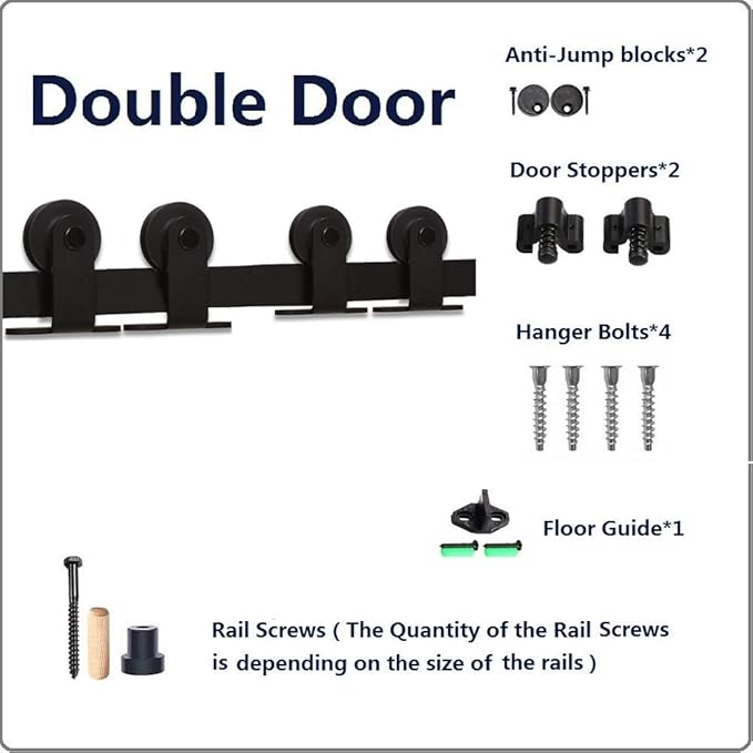 CCJH 14.5FT Sliding Barn Door Hardware Kit, Heavy Duty, Smoothly and Silently, Easy to Install, Fit 43.5" Width Double Door Panel, T-Shaped Style Black