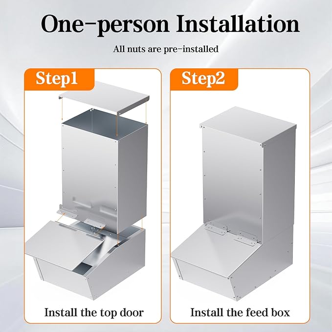Hog Feeder, 2.5 Bushels Capacity, Heavy Duty Galvanized Steel Single Door Pig Feeder, Moisture Proof Piglet Creep Feeder, All Nuts Pre-Installed, Silver