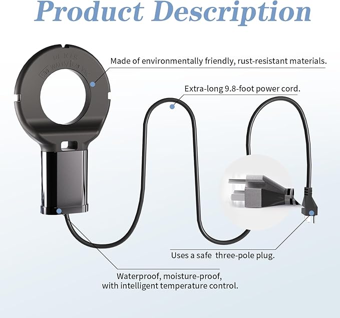 500 Watt Bird Bath De-Icer with Thermostat, Cast Aluminum Submersible Chicken Water Heater, Heated Bird Bath, Power Cord 9.8 Ft