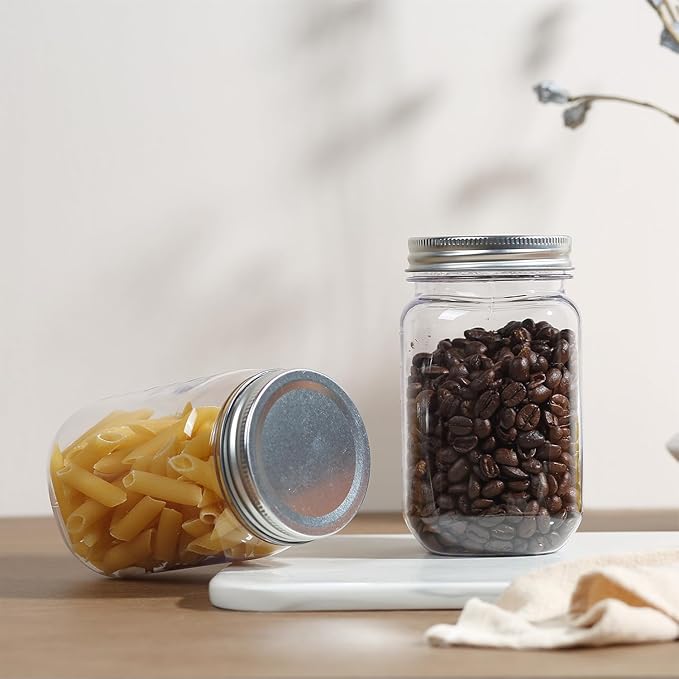 novelinks 16 oz Clear Plastic Jars with Screw-On Lids - BPA-Free Refillable Storage Containers for Slime, Food, Crafts, Kitchen & Household Use (10 Pack,Silver)