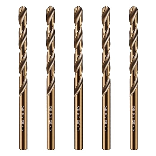 1/2" Cobalt Drill Bit(5Pcs), M35 HSS Metal Drill Bit Set forwood, Hard Metal, Stainless Steel, Cobalt Steel M35 Jobber Length Twist Drill Bits