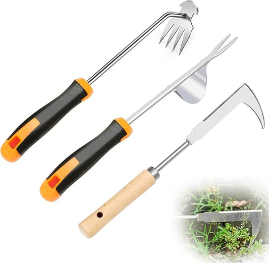 Weed Puller Tool Hand Weeder for Lawn Garden Cracks Stainless Steel Weed Remover with Ergonomic Beechwood Handle Manual Weeder