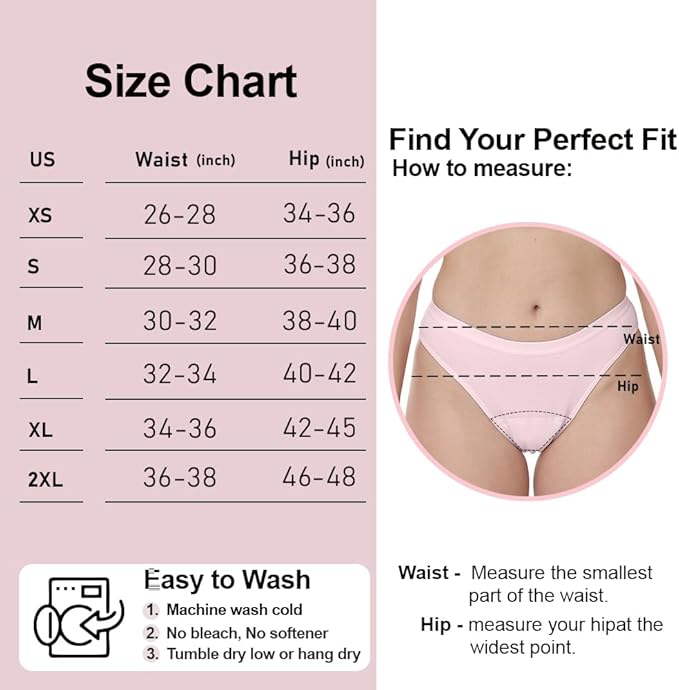 Battewa Leak Proof Underwear Discreet Incontinence Bikini Panties 40ml Absorbent Cotton Underwear with Odor Control 3 Pack (Pink/Navy/Black,Medium) Ultra Comfort for Teens & Ladies