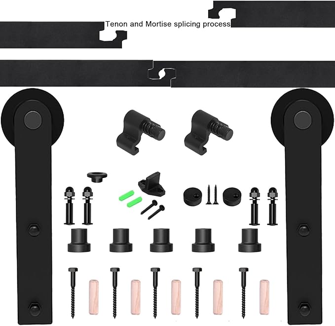 CCJH 10.5FT Sliding Barn Door Hardware Kit, Heavy Duty, Smoothly and Silently, Easy to Install, Fit 31.5" Width Double Door Panel, I Shaped Hangers Black