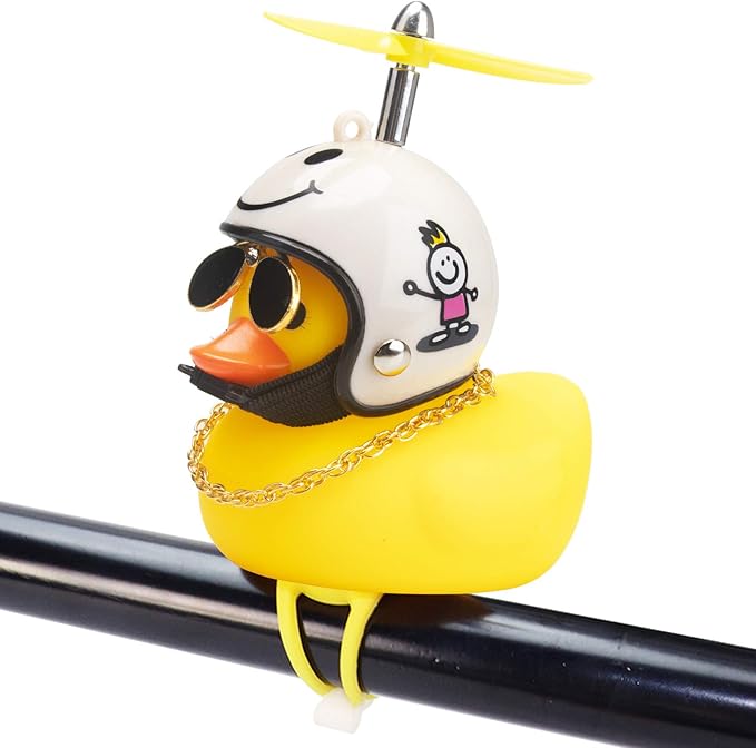 wonuu Rubber Duck Toy Car Ornaments Yellow Duck Car Dashboard Decorations Squeeze Duck Bicycle Horns with Propeller Helmet