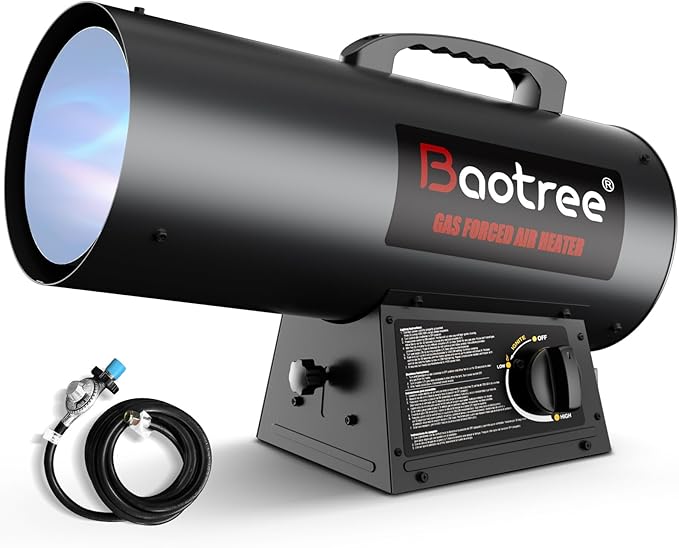 12,500 BTU Forced Air Propane Heater, 10 ft Hose with Regulator Included,Portable Space Heater for Garage, Adjustable Liquid Propane for Shop, Jobsite, Construction Sites