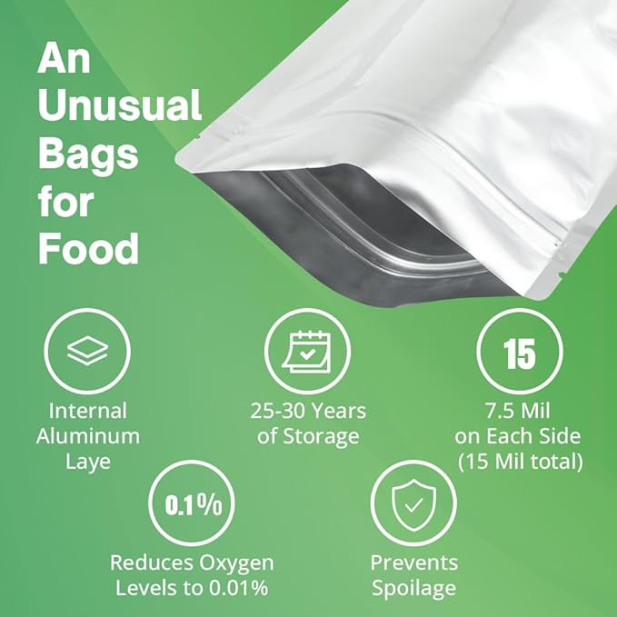 10x17 Inch Food Storage Aluminum Mylar Bags, Mylar Bags for Packaing with Oxygen Absorbers 300cc and Labels, Stand up Pouches, Thick 10 Mil Resealable Pouches for Long Term Food Container Sets 50 Pack