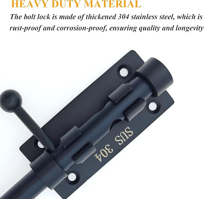 8in Slide Bolt Gate Latch 304 Stainless Steel Barrel Bolt Latch Heavy Duty Door Security Lock Thickened Door Latches Hardware with Mounting Screws for Barn Fence Shed Basement