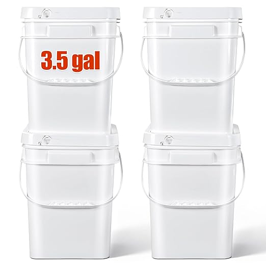 ASEVAT White 3.5 Gallon Bucket with Lid, Square Food Grade Storage Containers with Lids, Pail Container with Handle, Bucket for Cleaning Heavy-Duty Extra Durable BPA Free