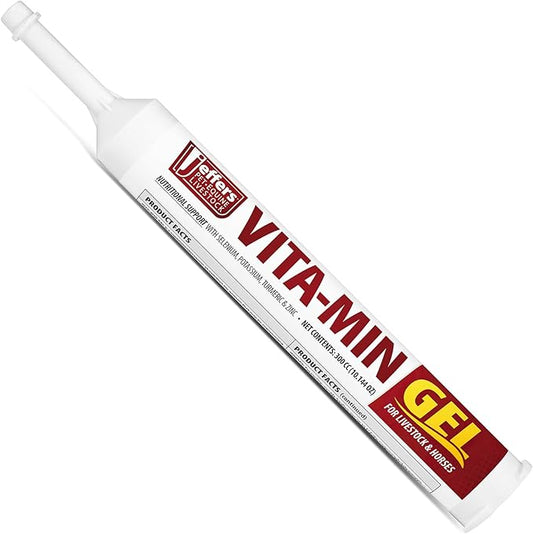 Jeffers Vita-Min Gel for Livestock & Horses – Multivitamin & Mineral Supplement with Selenium, Zinc, Potassium & Turmeric – Easy Oral Gel for Cattle, Goats, Sheep & Pig – 300 cc Tube
