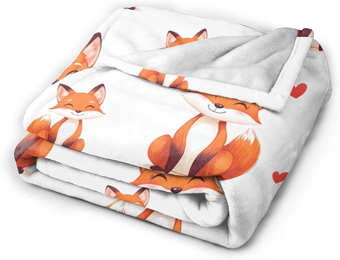 Fox Blanket Super Cozy Soft Fox Animal Throw Blanket Warm Plush Fluffy Foxes Stuff Gifts for Women Girls Fleece Flannel Gift Blankets for Kids Adults 60"X50"