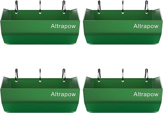 4.5 Quart Hanging Goat Feeder [Material of Metal] with Clips and Nylon Tie Wraps, Fence Feeder [Sturdy and Durable] for Goat, Pig and Dog, Green, 4 Pack