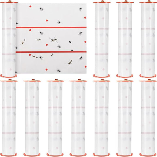 Qualirey Giant Sticky Fly Traps,30 Feet Fly Strips for Indoor Outdoor Hanging Flying Tapes Non Toxic Ribbon Fruit Gnat Killer for Mosquito Plants House Horse Stable (White,10 Pcs)