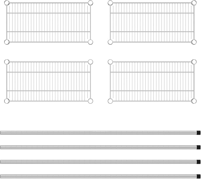 Commercial NSF Listed Chrome Stationary Wire Shelving Kit 12" x 24" x 54", with 4 Shelves Perfect for Warehouse, Walk-in Refrigerator, Freezer, Grocery Store, Restaurant, Dishroom