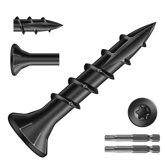 #8 x 1 Inch Deck Screws (1410Pcs) 6lb. Carbon Steel, Black, Flat Head, Rust Resistant epoxy Coated, with T25 Star Bit