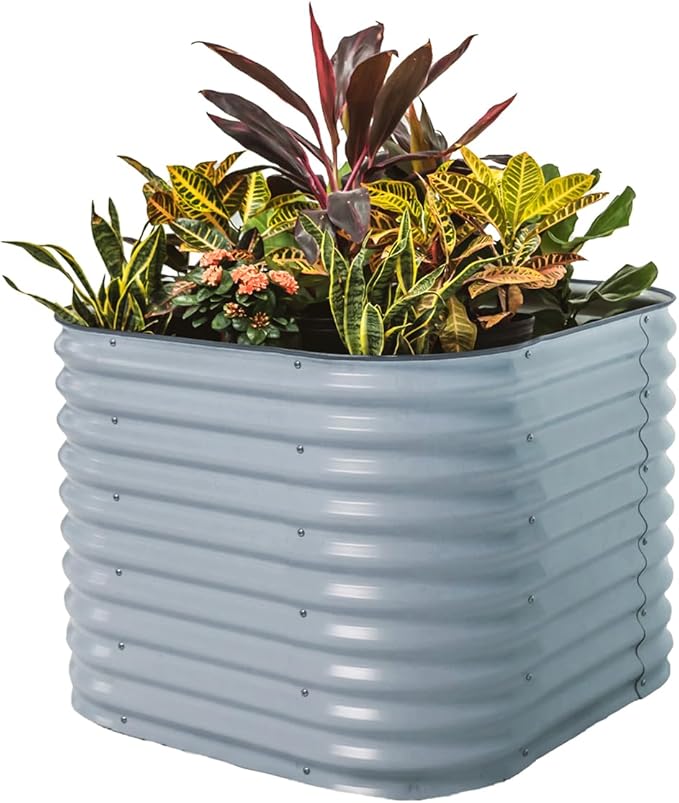 32" Extra Tall Raised Garden Bed Kits, 3.5 x 3.5 x 2.7ft Raised Planter Box Outdoor, 2 x 5 x 2.7ft Deep Root 4 in 1 Modular Metal Raised Beds for Gardening Vegetables Flowers Fruits - Sky Blue