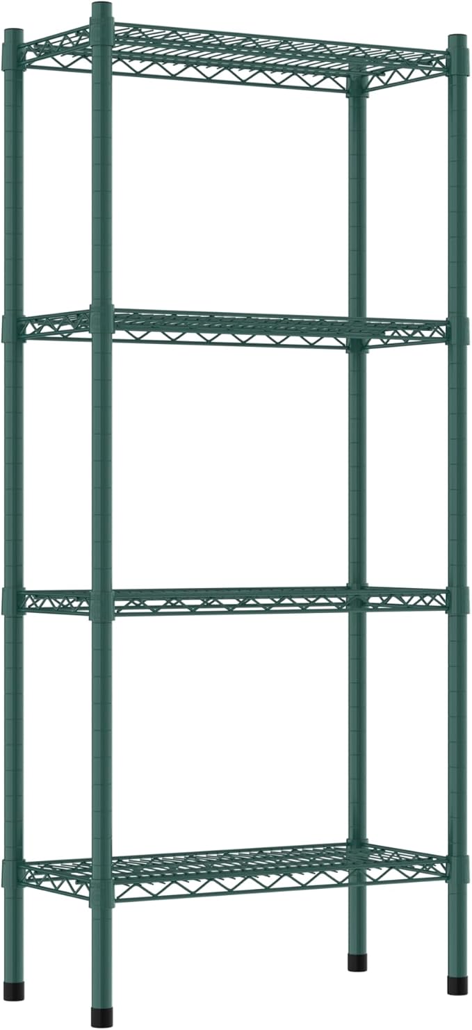 Commercial NSF Listed Green Epoxy Stationary Wire Shelving Kit 12" x 24" x 54", with 4 Shelves Perfect for Warehouse, Walk-in Refrigerator, Freezer, Grocery Store, Restaurant, Dishroom