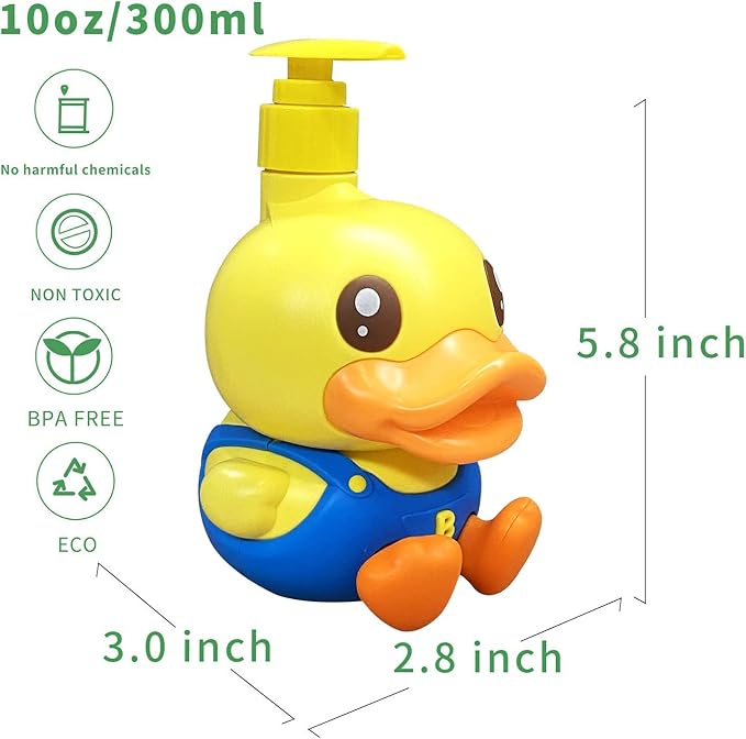 Super Cute 3D Soap Dispenser for Bathroom Toilet Kitchen Dish Soap Shampoo Lotion Hand Sanitizer Shower Cartoon Animal Duck Birthday Gift Empty Refillable Pump Bottle Yellow Blue