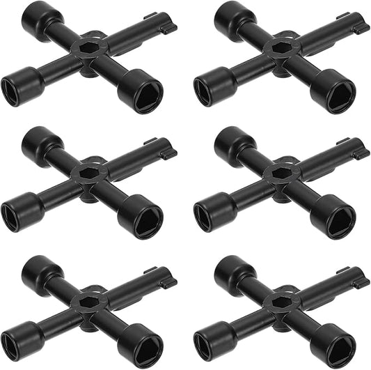 PATIKIL 4 Way Utility Key, 6 Pack Multifunction Triangle Square Panel Cross Sillcock Key Gas Water Meter Keys Wrench for Valve Spigots Electrical Cabinet Opening, Black