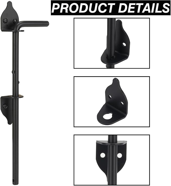 12" Cane Bolt Heavy-Duty Drop Rod for Gate, Gate Ground Latch for Wooden Fences Metal Gates Doors, Metal Gates Doors Stopper for Gate Ground, Wrought Iron Gate Latches, Black Finish(2 Pack)