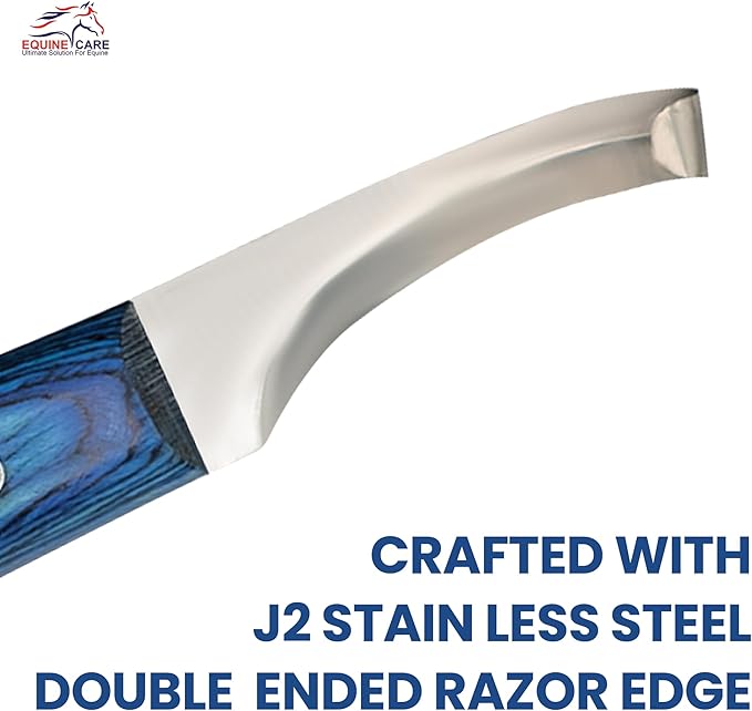 Equine Care Left-Handed Hoof Knife – Double-Ended Farrier Hoof Trimmer with Ultra-Sharp J2 Stainless Steel Blade, Ergonomic Handle – Professional Farrier Tool for Horses, Cows & Farm Livestock.