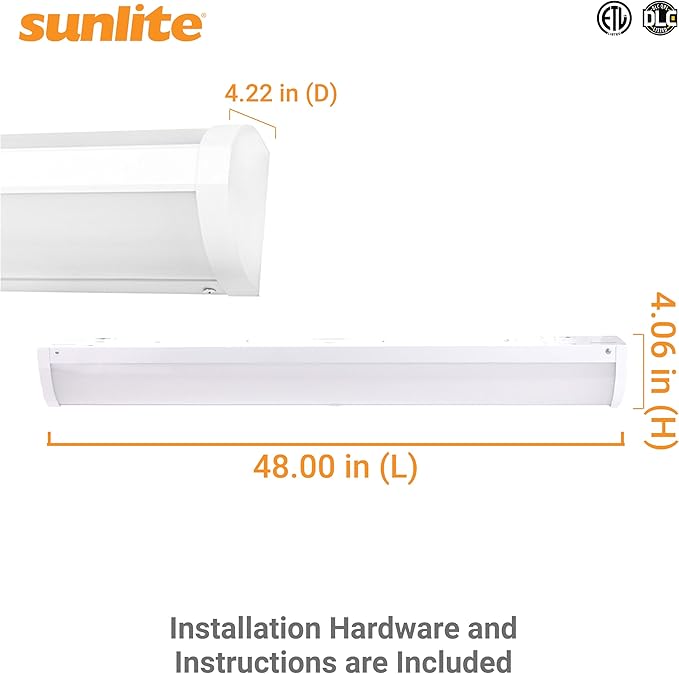 Sunlite 48-Inch LED Linear Bed Light Fixture, 20W/40W/60W, Color Selectable 30K/40K/50K, 2218-6958 Lumens, Dimmable, DLC & ETL Listed, 120V, 3-Way Switching (Up/Down), 116 Degree Beam Angle, 4 Pack