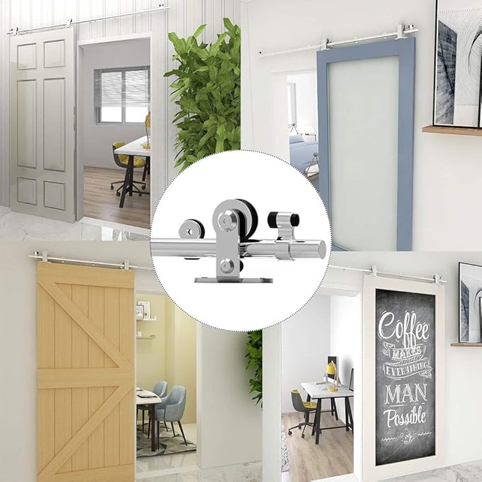 TSMST 7FT Sliding Barn Door Hardware Kit, Top Mount Stainless Steel Heavy Duty Sturdy Barn Door Track for Single Wood Door, Slide Smoothly Quietly (T Style)