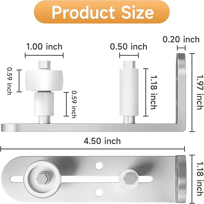 4PCS Sliding Barn Door Floor Guide, Adjustable Rollers Barn Door Hardware, Barn Door Rollers, Flush Flat Bottom Design, Rounded Edge Design (4,White Silver)