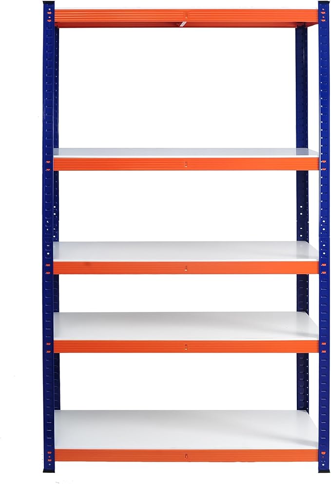 Heavy Duty Storage Shelving Unit, 5-Tier Metal Rack, Blue and Orange Iron Frame, 70.8x35.4x15.7 Inches, Multipurpose Organization for Garage, Kitchen, Office
