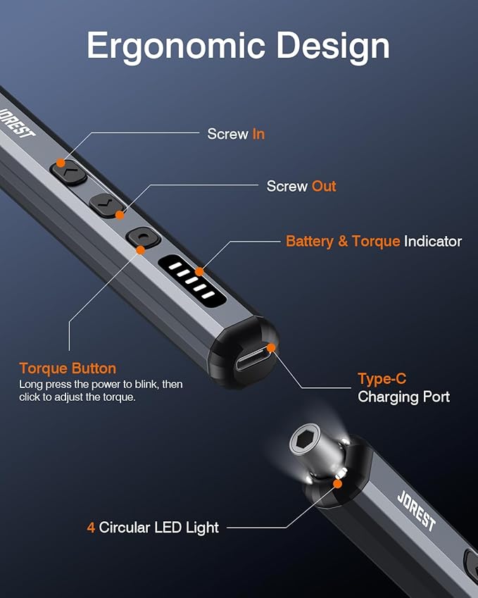 JOREST Mini Electric Screwdriver, Precision Set with 38-in-1 Magnetic Bits, Repair Tool Kit for iPhones, Laptop, Drone, Game Console, Camera, Toys; Stocking Stuffers for Men;Birthday Gift for Father
