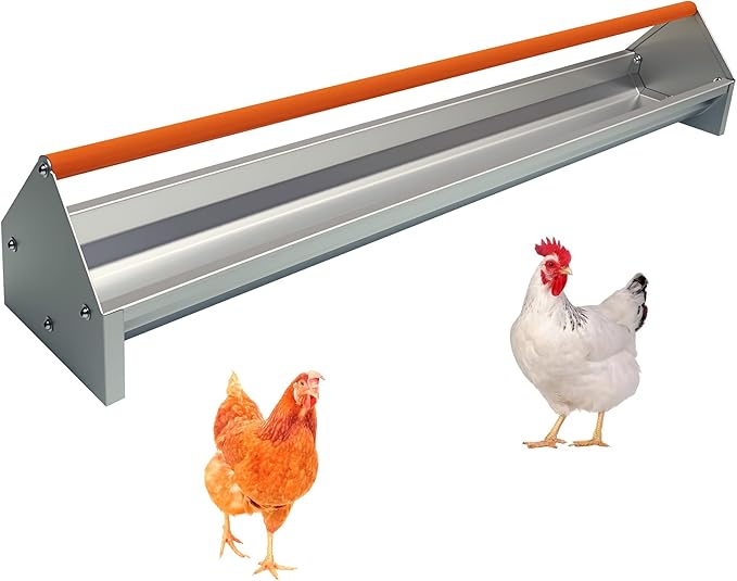 45" Chicken Feeding Trough, Galvanized Steel Chicken Feeder with Crossbar & Drainage Holes, Large Capacity Poultry Feeder Trough for Chicks, Duck, Goose, Turkey, Rabbit, Pigeon Orange