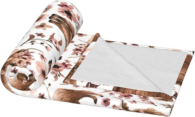 Highland Cow Blanket Super Cozy Soft Highland Cow Throw Blanket Warm Plush Fluffy Cow Lightweight Fleece Flannel Gifts Blankets for Kids Adults 60"X50"