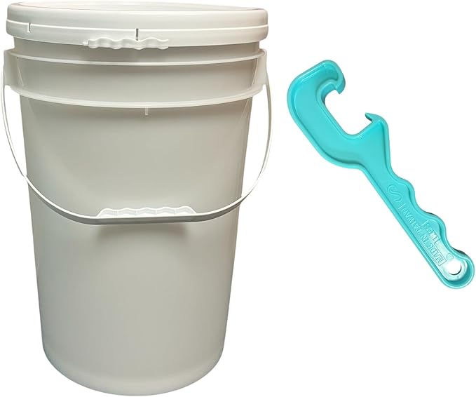 6‑Gallon Premium‑Grade Plastic Bucket with Lid & Bonus Opener Tool – Heavy-Duty Food‑Safe Pail for Storage, Utility & DIY (White)